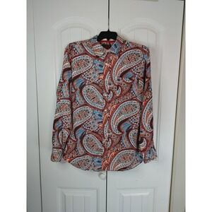 Cremieux Mens XL Cotton Paisley Button Down Western Brown Blue Orange Great $100
